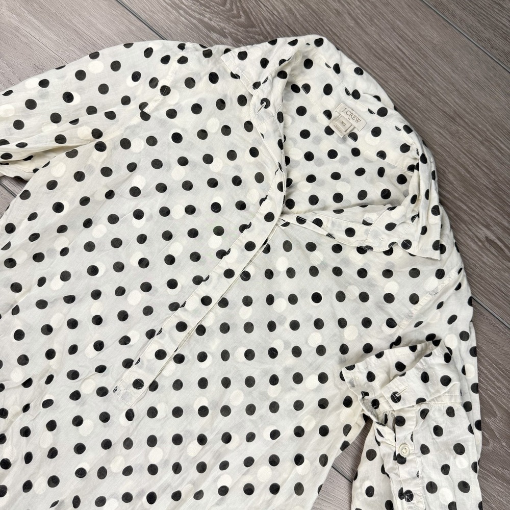 J Crew Women's Long Sleeve Polka‎ Dot Button Front Tunic Top Cream Size XS
